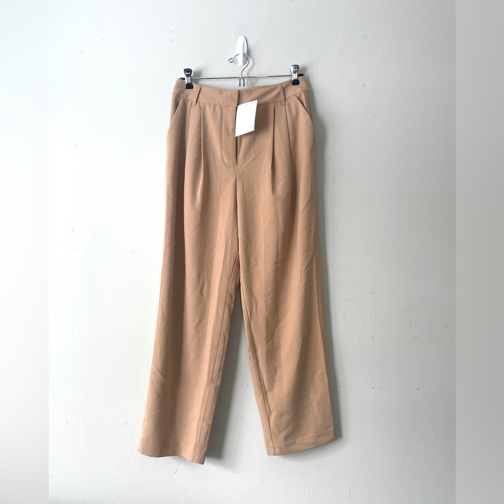 Oak + Fort Dark Beige Pleated Wide-leg Trousers, Size 6